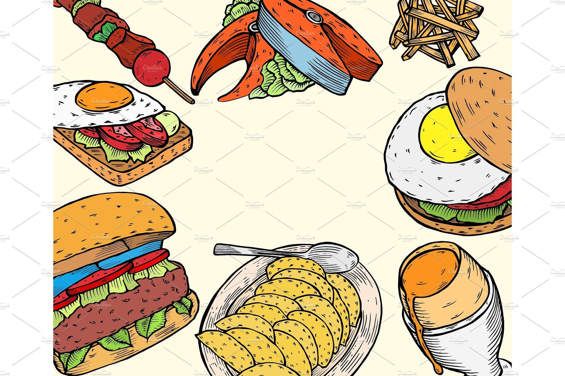 1820x1213 gourmet burgers and ingredients for food, menu, restaurant, vector