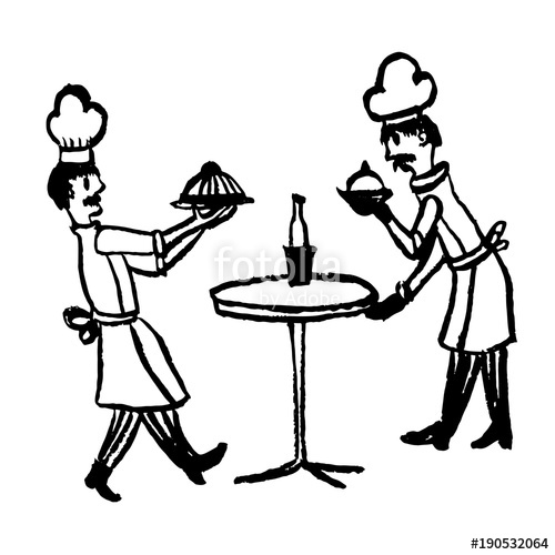 500x500 drawing picture two cooks served on a table of dishes