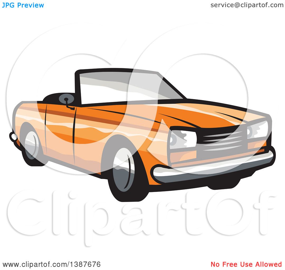 1080x1024 Clipart Of A Retro Orange Convertible Coupe Car