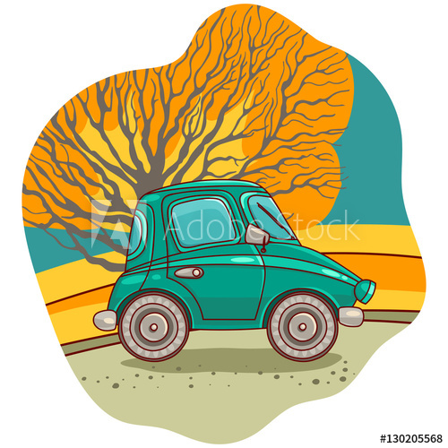 500x500 Illustration Of The Retro Car Vector Illustration Freehand