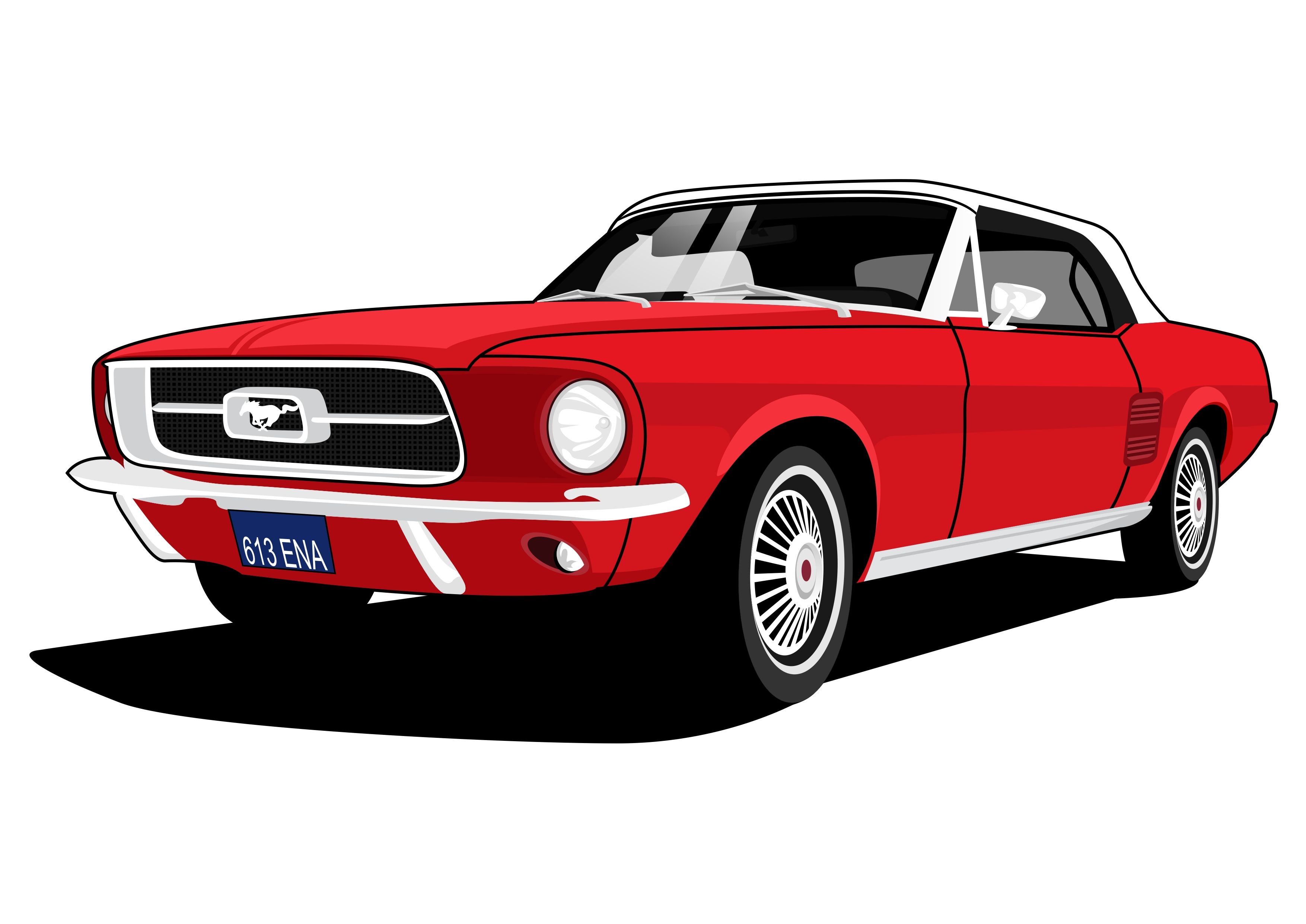 3508x2482 Mustang Car Cartoon Vector Mustang Drawing, Vintage