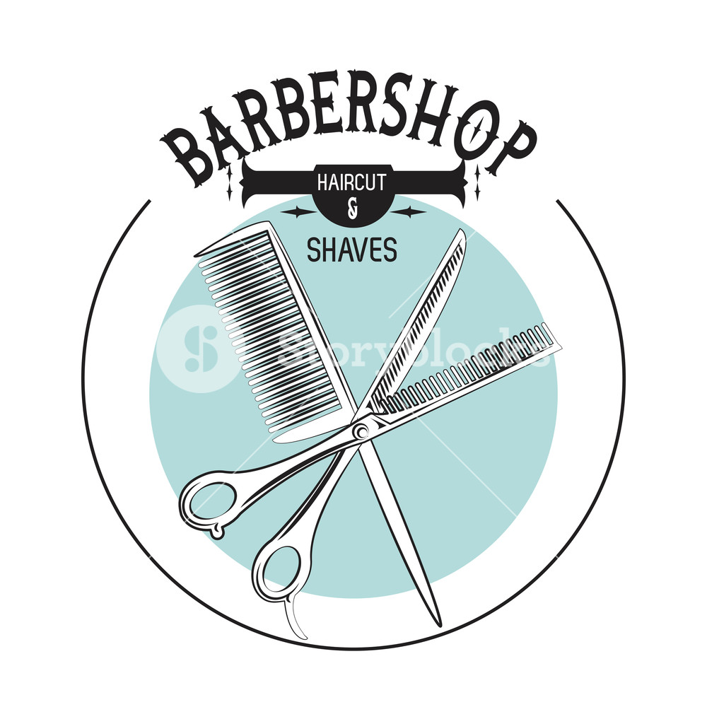 1000x1000 Barbershop Vintage Blue Emblem With Retro Drawings Vector