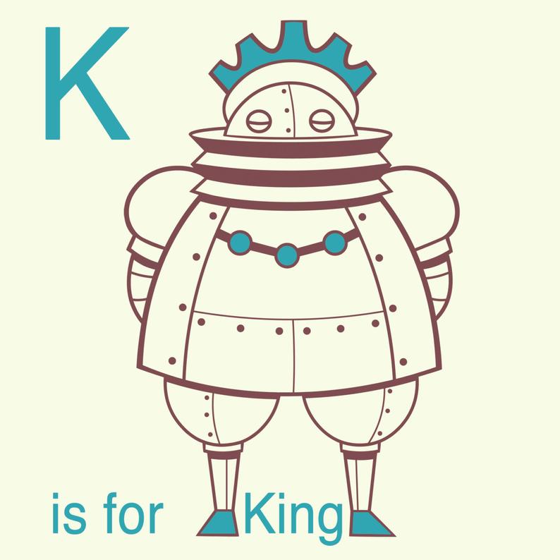 794x794 Robot Alphabet Print K Is For King Robot Art Print Retro Etsy