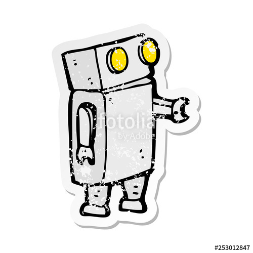 500x500 Retro Distressed Sticker Of A Cartoon Robot Stock Image