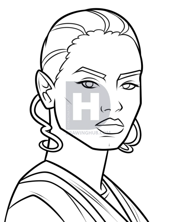 579x720 How To Draw Rey From Star Wars, Step
