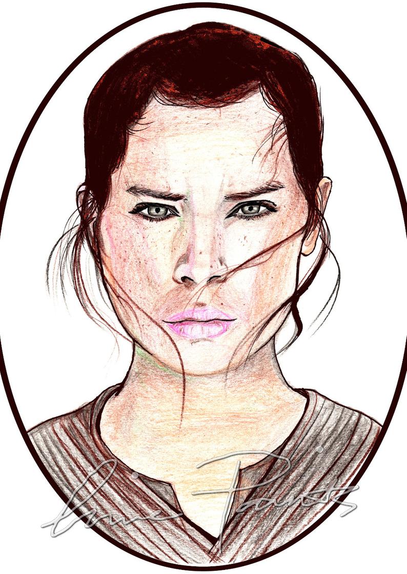 794x1120 Rey Star Wars Daisy Ridley Original Drawing Colored Etsy