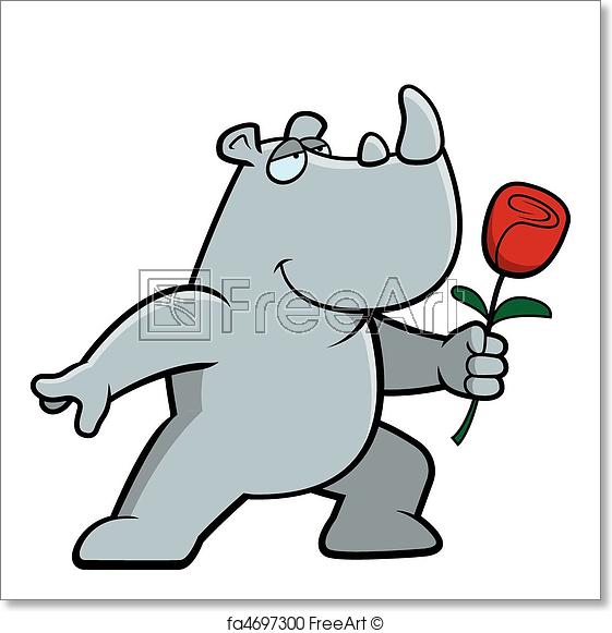 561x581 free art print of rhino flower a happy cartoon rhino