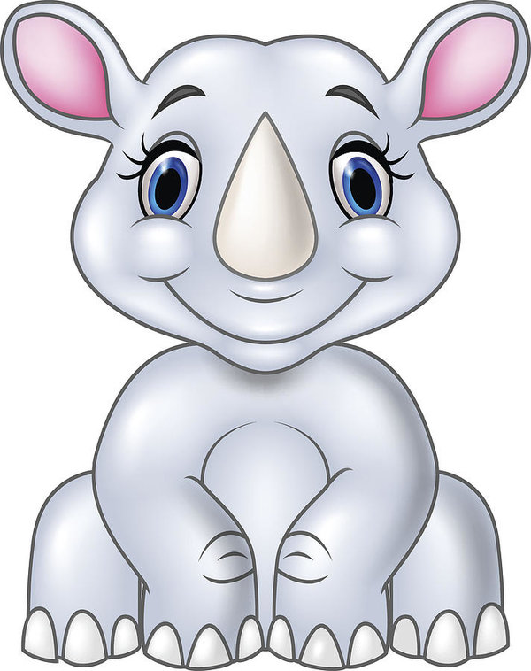 600x758 Cartoon Baby Rhino Sitting Isolated On White Background Art Print