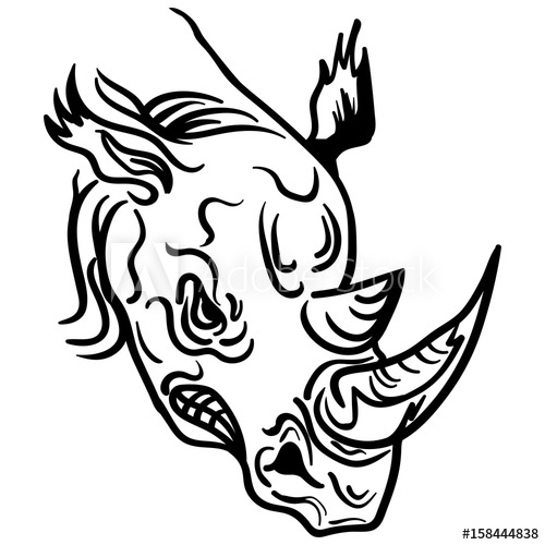 500x500 Linear Paint Draw Rhino Head Vector Illustration
