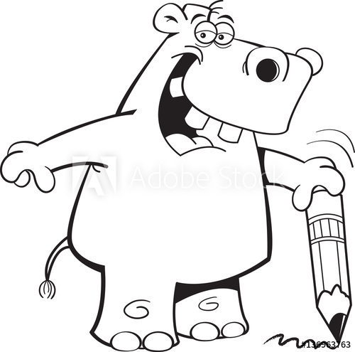 500x495 Black And White Illustration Of A Rhino Drawing With A Pencil