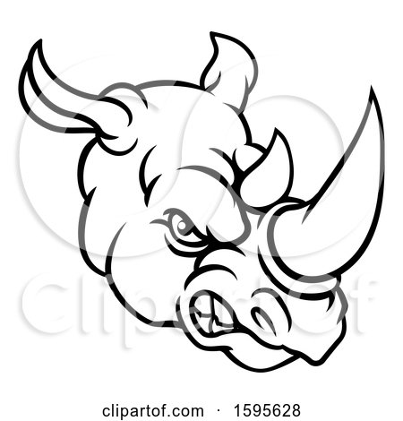 450x470 Clipart Of A Black And White Tough Rhinoceros Sports Mascot Head