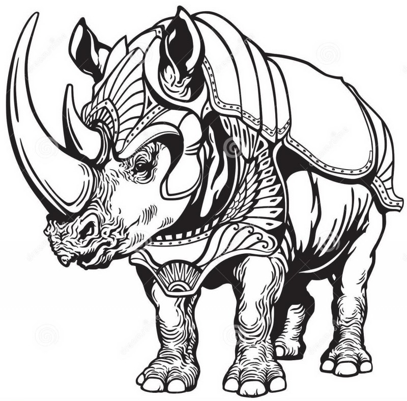 800x787 Strong Outline Rhino Warrior Wearing Armour Tattoo Design