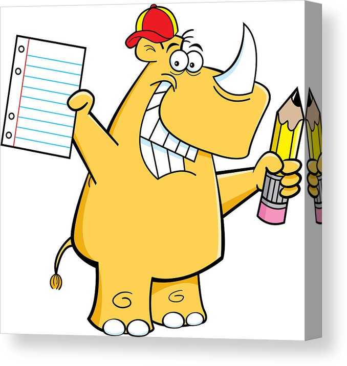 678x716 Cartoon Rhino Holding A Paper And A Pencil Canvas Print Canvas