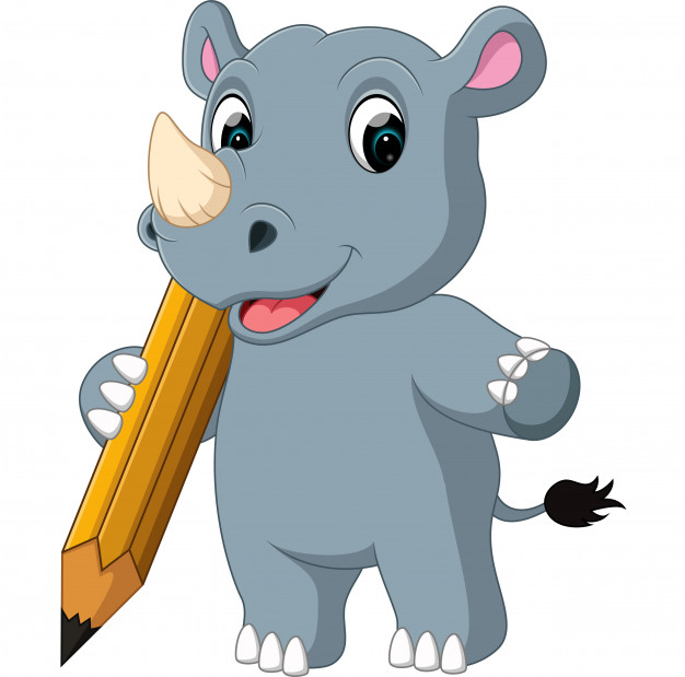 626x619 Cartoon Rhino Holding Pencil Vector Premium Download