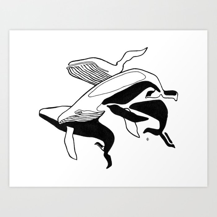 700x700 Whales Black Ink Art Art Print