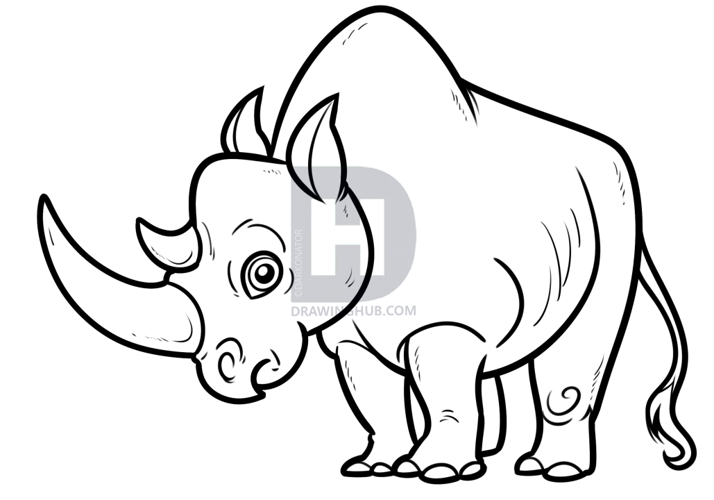 1029x720 How To Draw A White Rhino, Step
