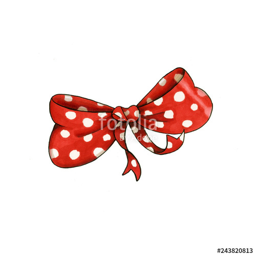 500x500 ribbon knot handdrawn raster illustration realistic red polka