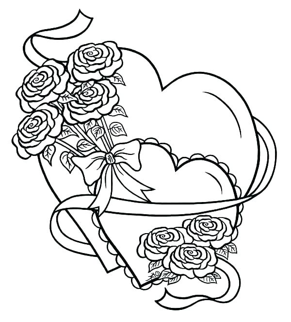 600x663 Clever Design Ideas Heart With Flowers Coloring Pages Rose