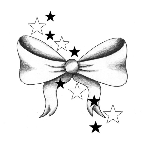 600x600 Grey Ribbon Bow With Stars Tattoo Design Tattoo Ideas