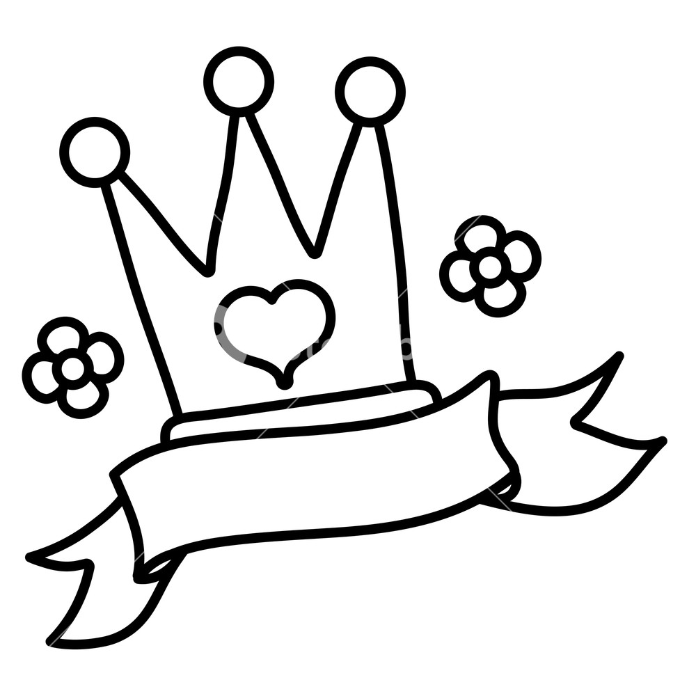 1000x1000 Line Crown Accessory With Flowers And Ribbon Style Vector