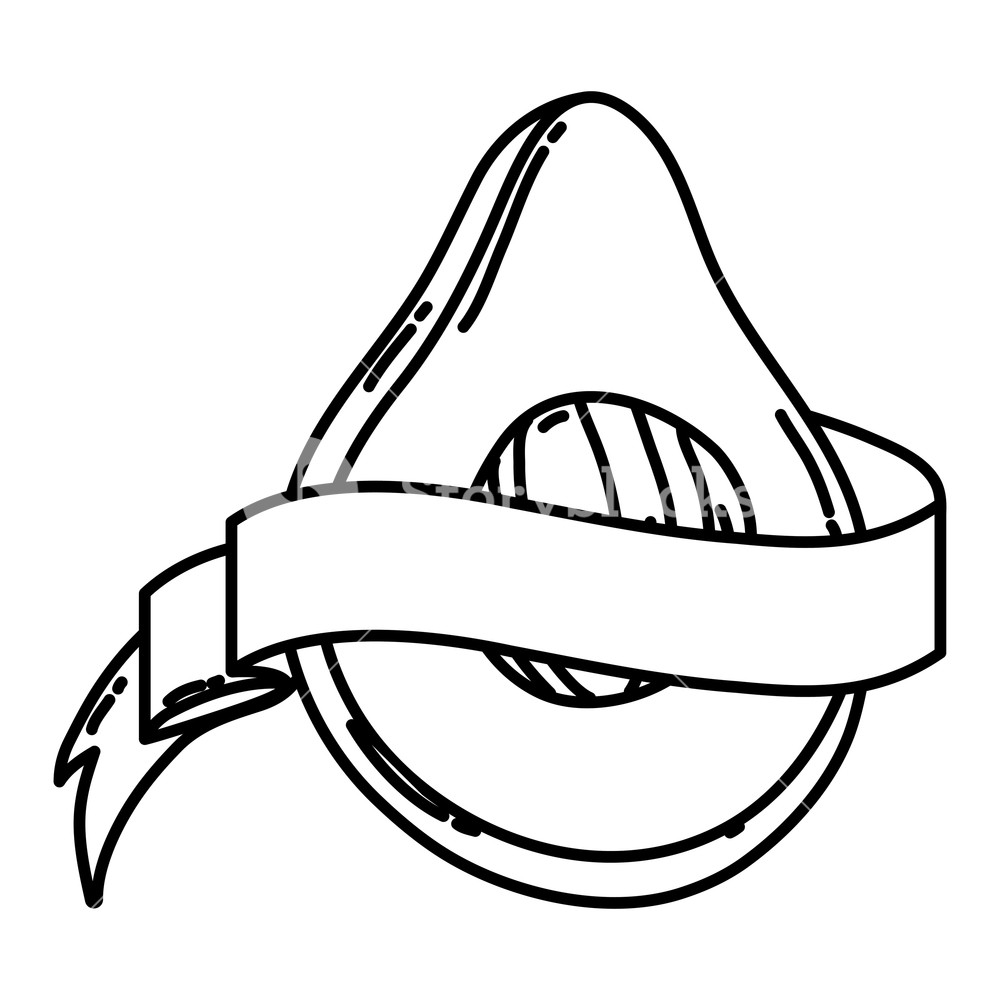 1000x1000 Line Delicious Slice Avocado Fruit With Ribbon Vector Illustration