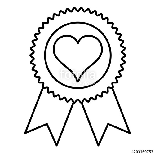 500x500 Line Heart Symbol Inside Emblem With Ribbon Decoration Stock