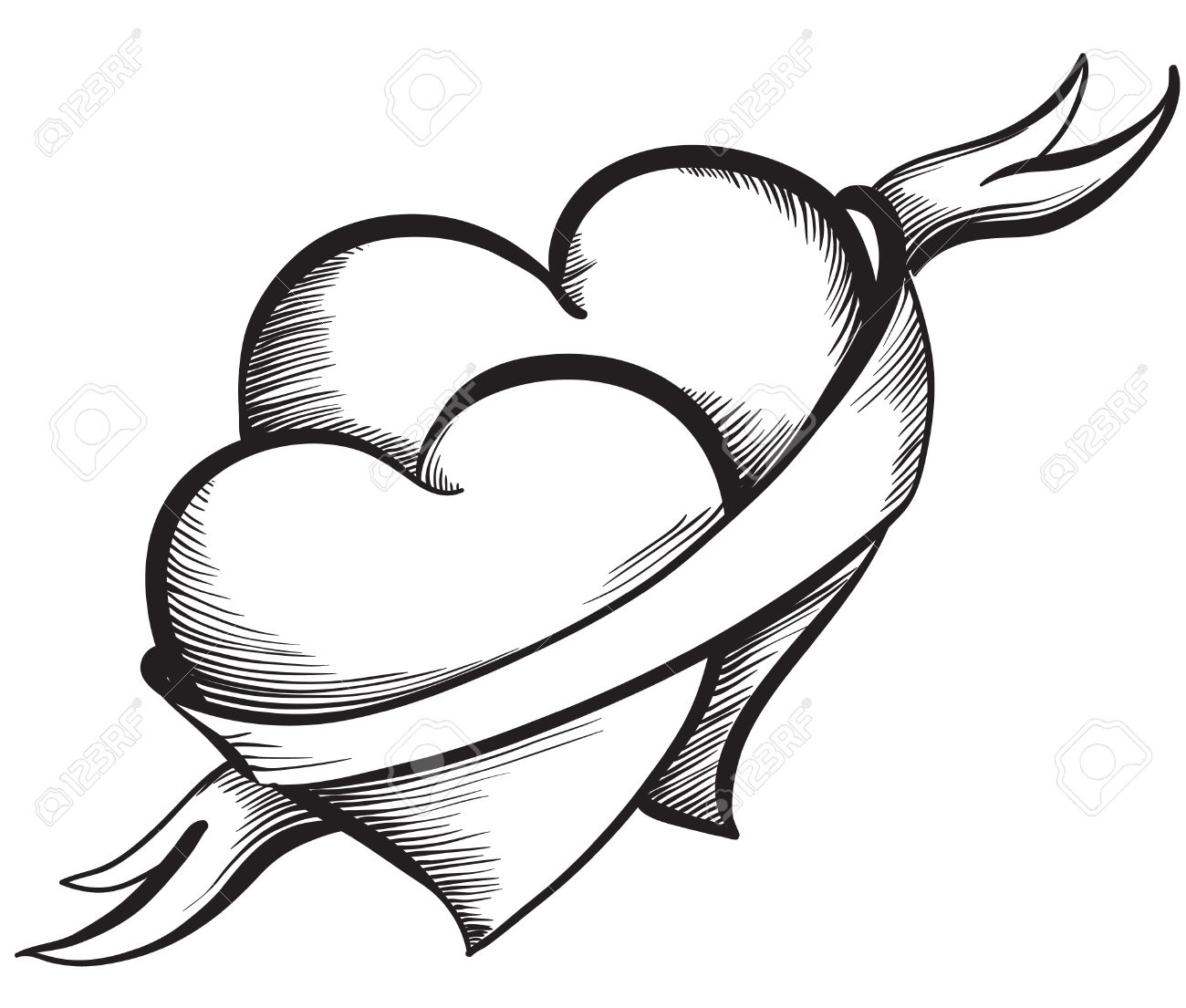 1300x1105 Drawings Of Hearts With Ribbons Free Download Clip Art