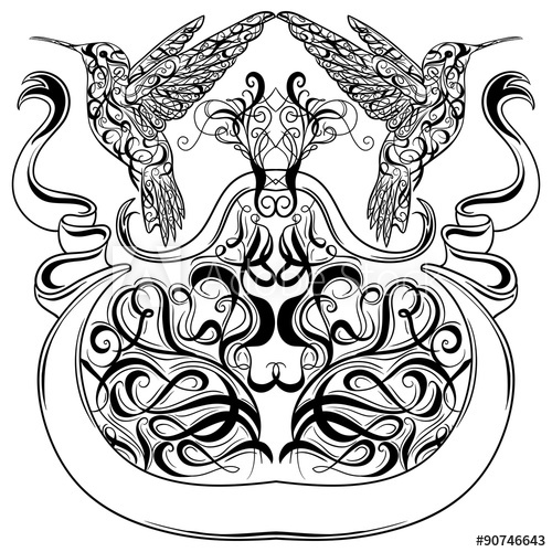 500x500 Vintage Tattoo Art Design With Hummingbird, Decorative Calligraphy