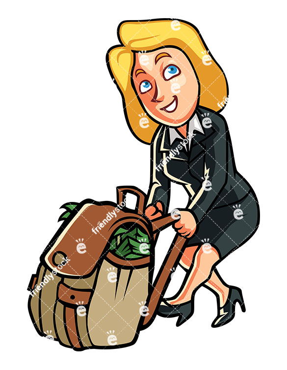 585x755 Rich Businesswoman Pulling A Bag Full Of Money
