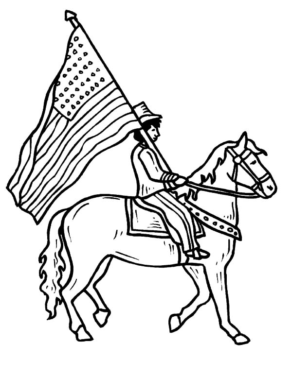 600x776 Riding Horse With American Flag On Flag Day Coloring Pages