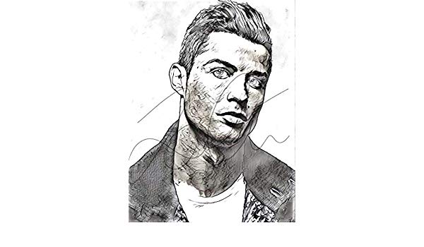 600x350 Cristiano Ronaldo Sketch Drawing Print Poster Hand