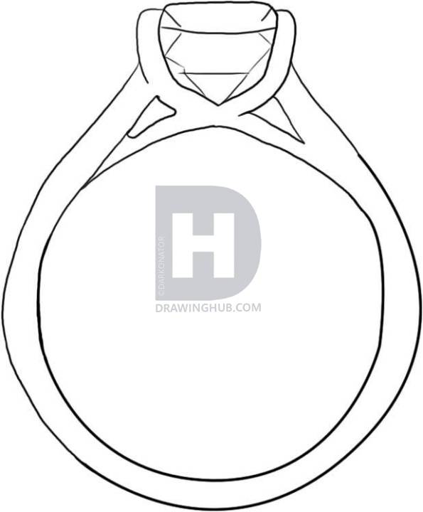 595x720 How To Draw A Diamond Ring, Step