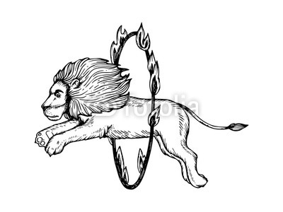 400x300 Circus Lion Jumps Into Fire Ring Engraving Vector Buy Photos