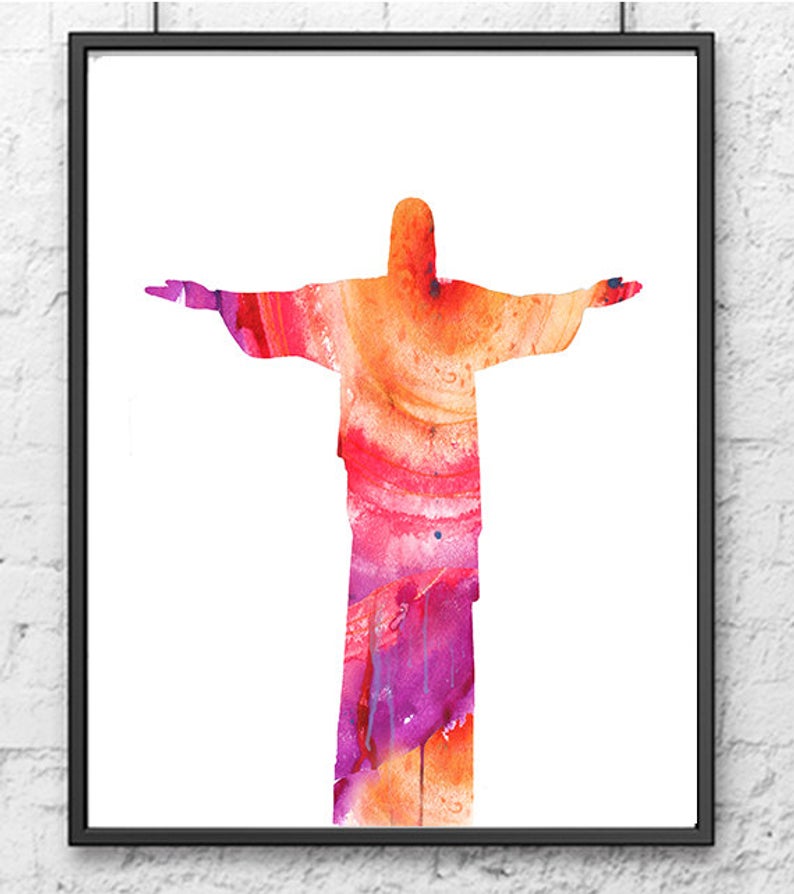 794x894 Watercolor Art Print Jesus Painting Rio De Janeiro Brazil Etsy