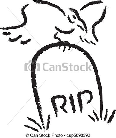 394x470 rip raven a raven perched on top of a tombstone vector