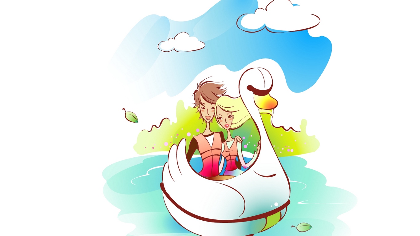 1366x768 Download Wallpaper Couple, Art, Drawing, Love, Boat