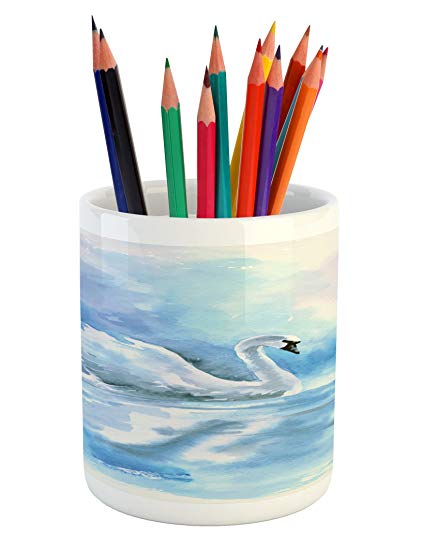 421x550 Ambesonne Swan Pencil Pen Holder, Watercolor Drawing
