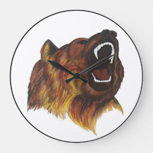 307x307 Roaring Bear Wall Clocks Zazzle