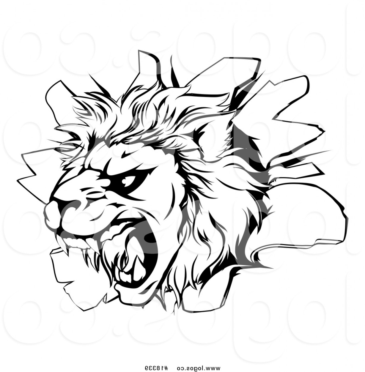 1228x1252 Vector Logo Of A Black And White Roaring Lion Head Breaking