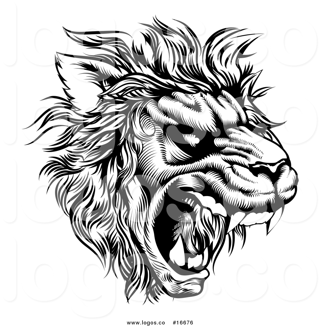 1024x1044 Vector Logo Of A Roaring Lion Mascot Head In Black And White