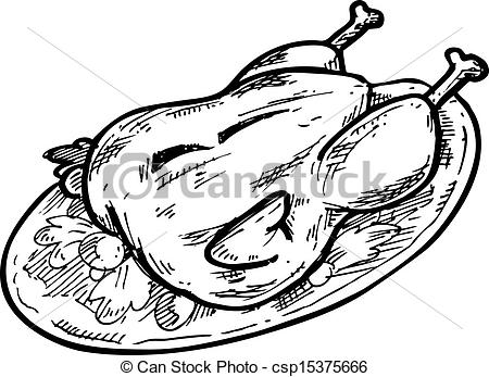 450x347 Hand Drawn Roasted Chicken Isolated On White Background