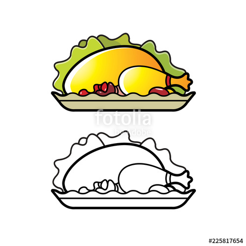 500x500 Plate With Roasted Chicken Isolated On White Background Vector