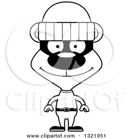 450x470 Lineart Clipart Of A Cartoon Black And White Happy Robber Bear