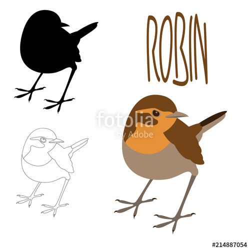 500x500 Bird Robin Vector Illustration Flat Style Black Silhouette Stock