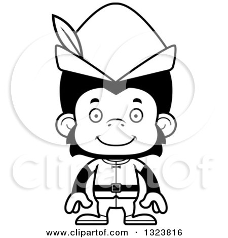 450x470 Lineart Clipart Of A Cartoon Black And White Happy Robin Hood