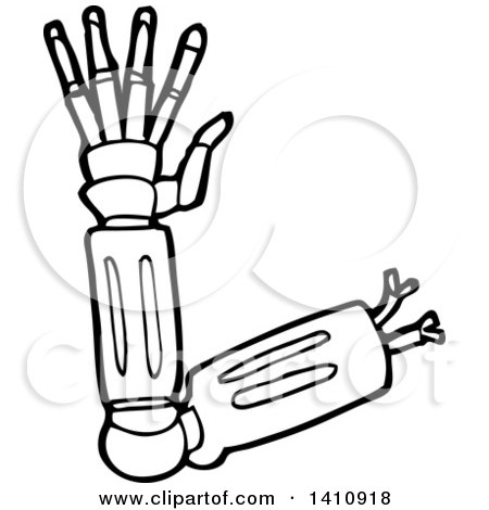 450x470 Clipart Of A Cartoon Black And White Lineart Robot Arm
