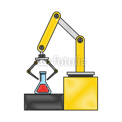 400x400 Factory Robotic Arm With Laboratory Test Tube Vector Illustration
