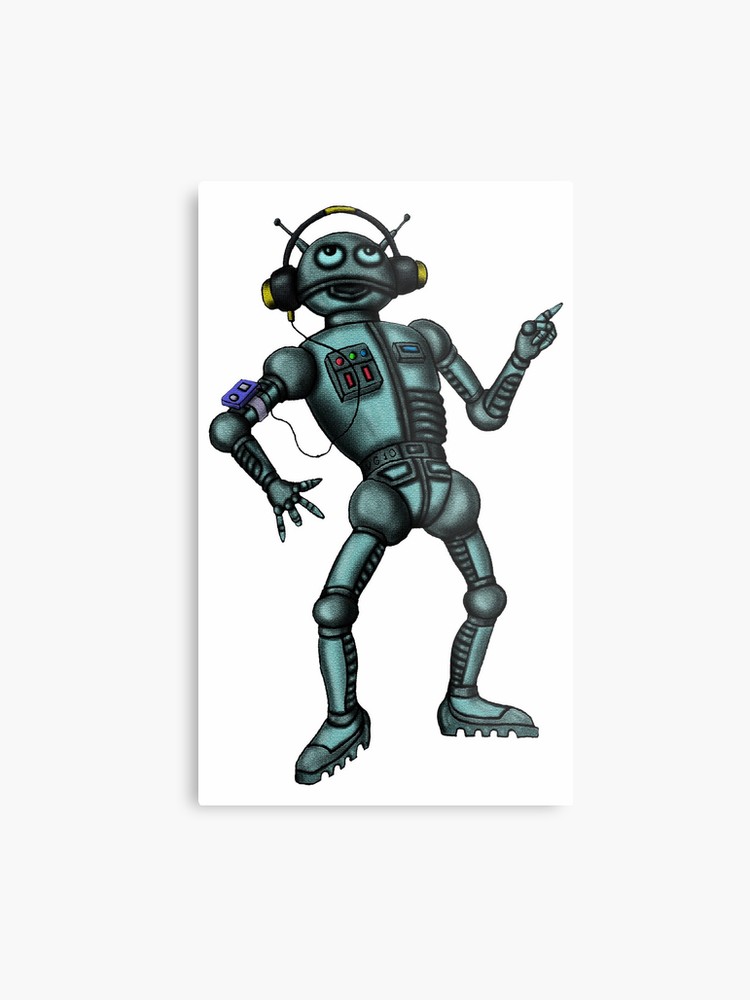 750x1000 Funny Music Robot Cartoon Drawing Art Metal Print