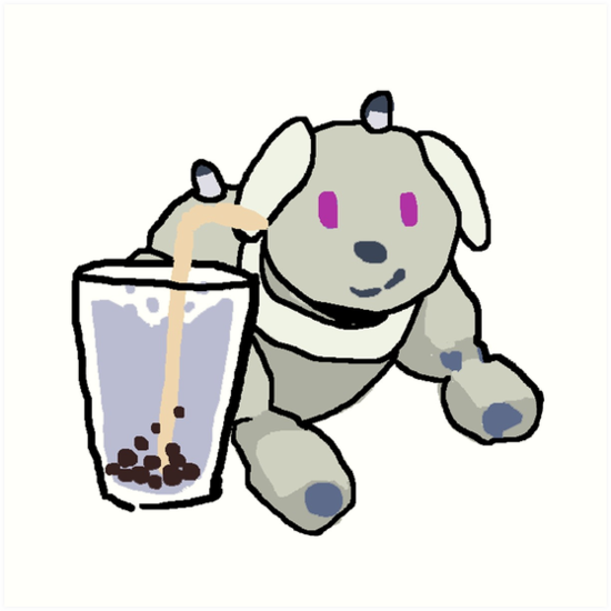 550x550 Robot Dog Bubble Tea Vanilla Art Prints