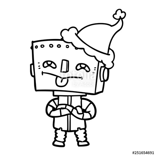 500x500 Line Drawing Of A Robot Wearing Santa Hat Stock Image And Royalty